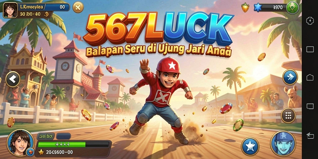 Tangkapan layar gameplay Racing dari 567LUCK dengan mobil yang melaju kencang.