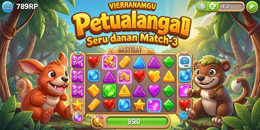 Screenshot permainan <strong>789RP</strong> menampilkan gameplay Match-3 yang mendebarkan.