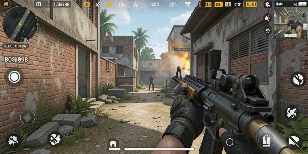 Tangkapan layar gameplay BOS898 yang menunjukkan aksi menembak yang intens.