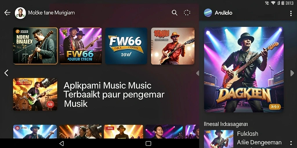 Screenshot gameplay FW66 menunjukkan interaksi pengguna dengan lagu-lagu musik.
