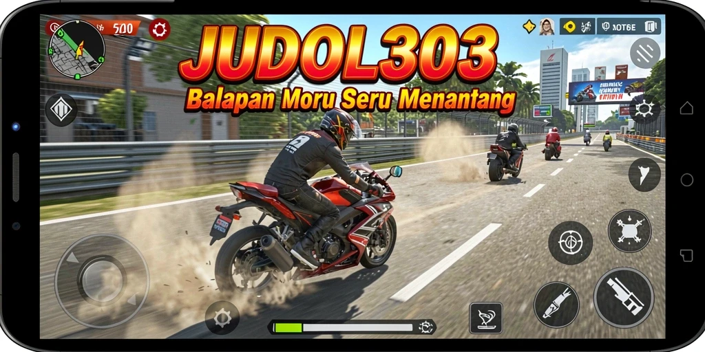 Tampilan gameplay JUDOL303 yang mendebarkan saat balapan motor.