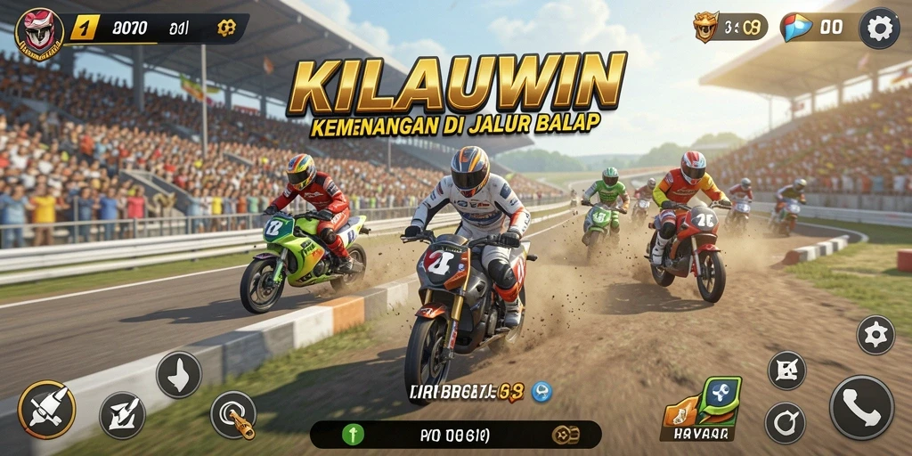 Tampilan gameplay KILAUWIN dengan mobil balap cepat di trek menantang.