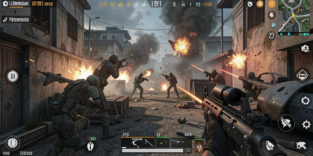 Screenshot LDN11 yang menampilkan aksi pertempuran FPS yang seru.