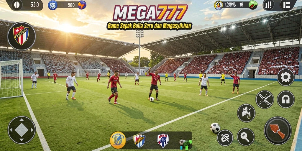 Gameplay MEGA777 dengan aksi sepak bola yang seru.