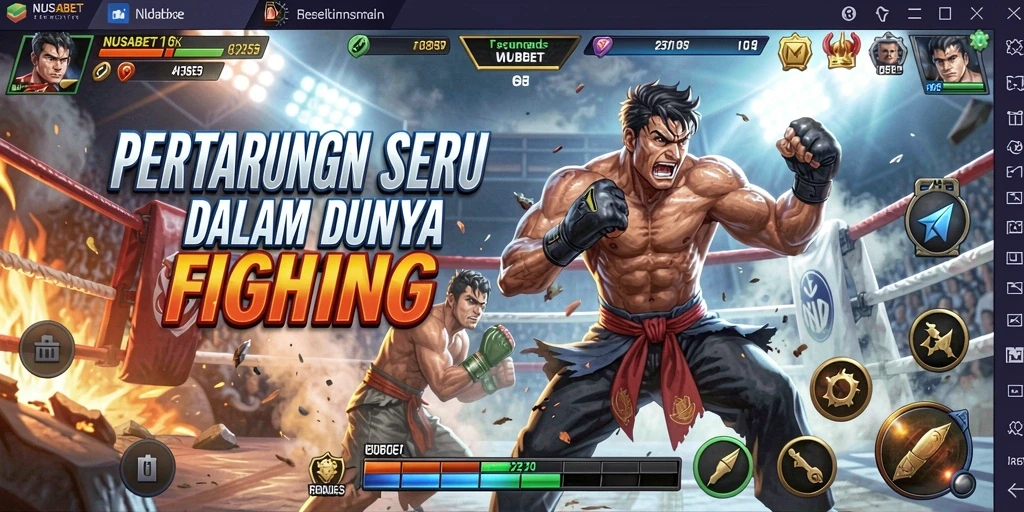 Tampilan permainan NUSABET dengan karakter bertarung di arena.