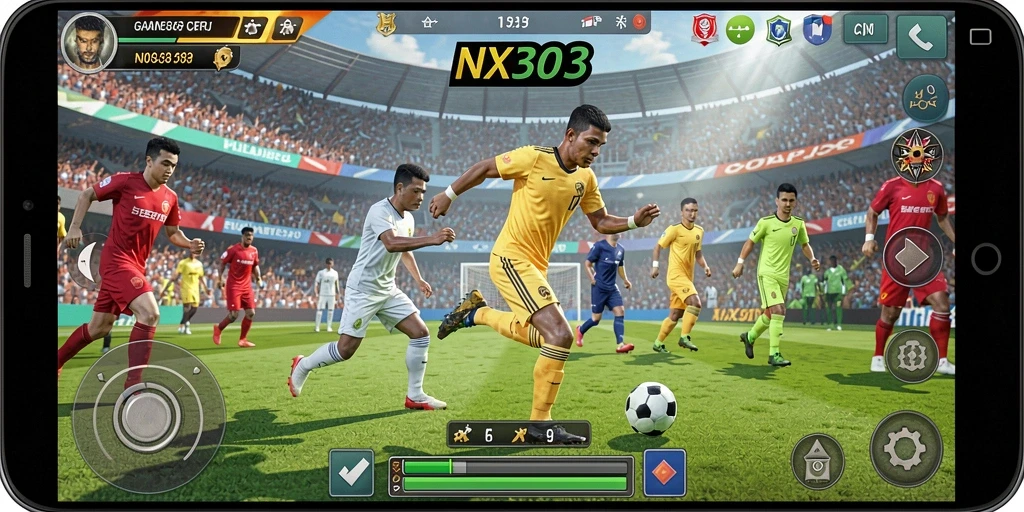 Tangkapan layar gameplay menampilkan aksi pertandingan olahraga yang intens.