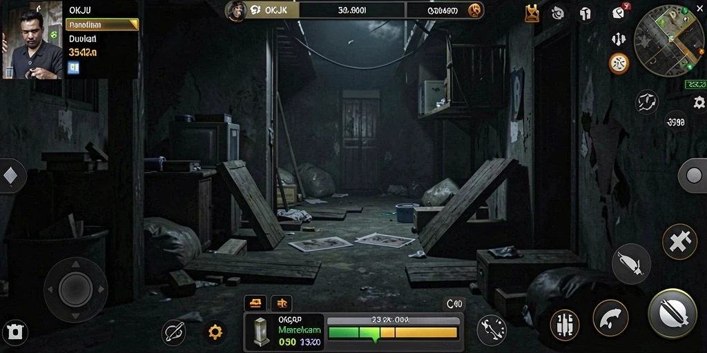 Tangkapan layar gameplay OKJK dengan suasana menyeramkan.